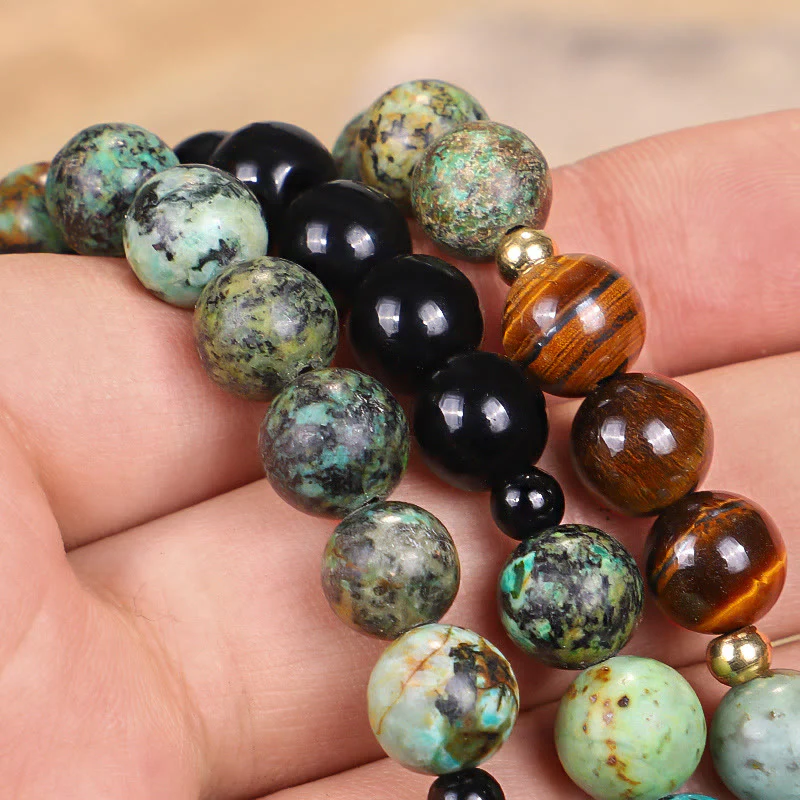 Buddha Stones 108 Mala Beads Pietra naturale Occhio di tigre Turchese Protezione Forza Bracciale Collana - Image 8