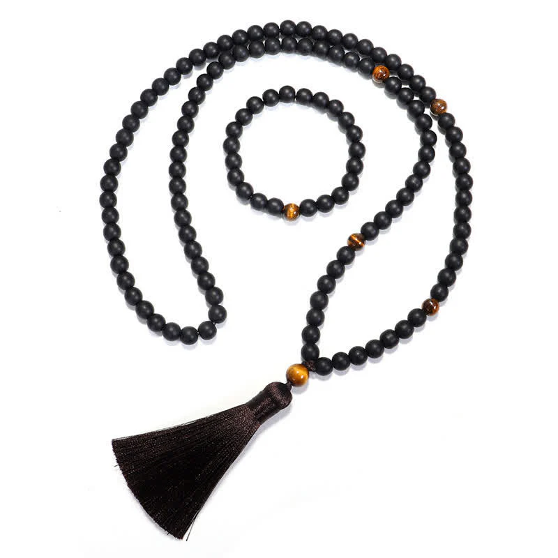 Buddha Stones 108 Mala Beads Pietra smerigliata Occhio di tigre Bracciale Collana Pendente - Image 10