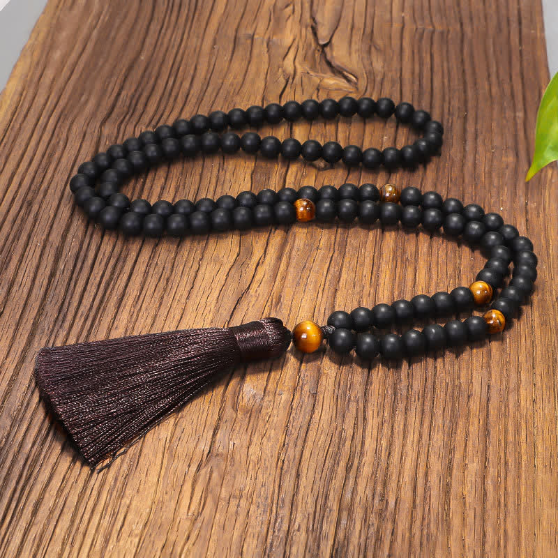 Buddha Stones 108 Mala Beads Pietra smerigliata Occhio di tigre Bracciale Collana Pendente - Image 5