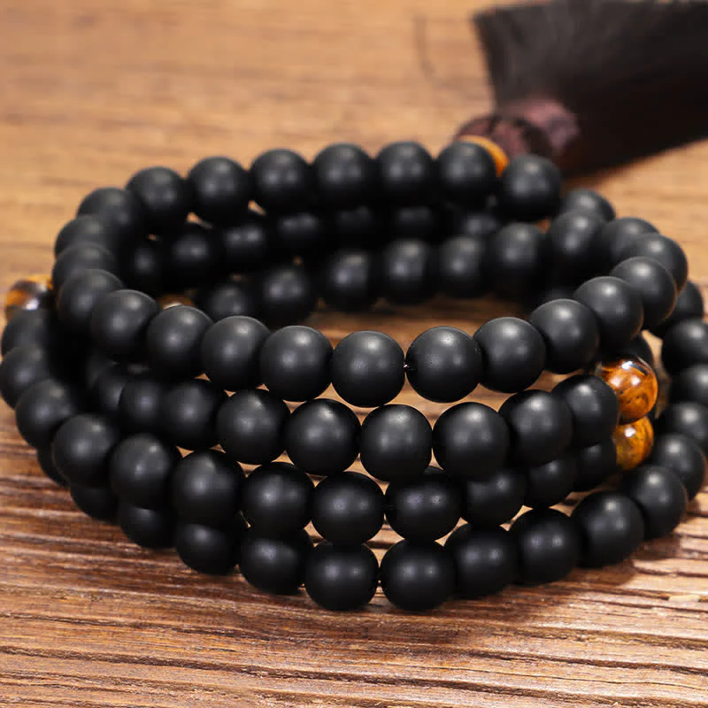 Buddha Stones 108 Mala Beads Pietra smerigliata Occhio di tigre Bracciale Collana Pendente - Image 6