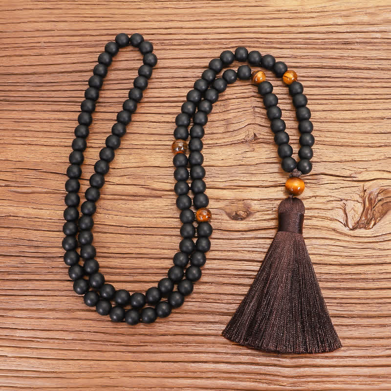 Buddha Stones 108 Mala Beads Pietra smerigliata Occhio di tigre Bracciale Collana Pendente - Image 7