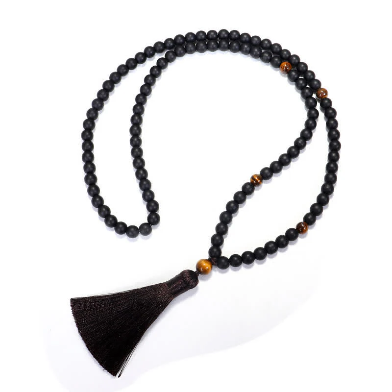Buddha Stones 108 Mala Beads Pietra smerigliata Occhio di tigre Bracciale Collana Pendente - Image 8