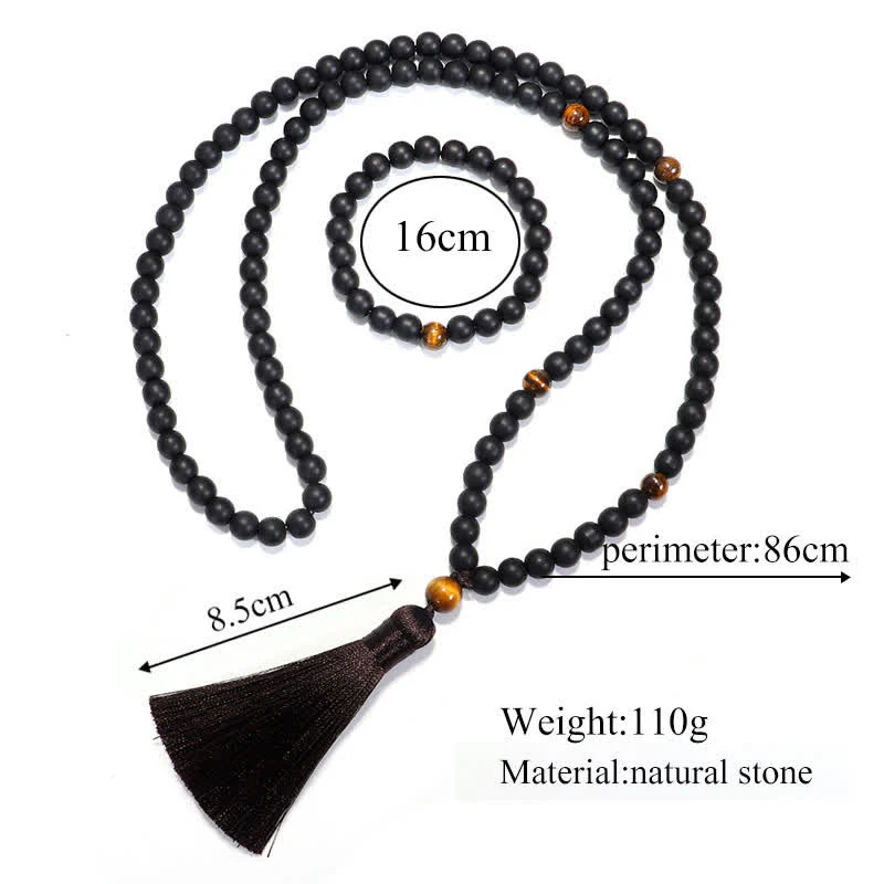 Buddha Stones 108 Mala Beads Pietra smerigliata Occhio di tigre Bracciale Collana Pendente - Image 9