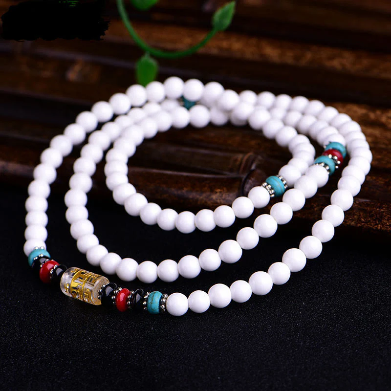 Buddha Stones 108 Mala Beads Porcellana bianca Sei parole vere 'Om Mani Padme Hum' Bracciale della pazienza - Image 6