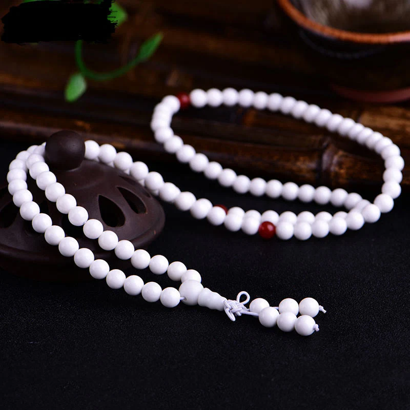 Buddha Stones 108 Mala Beads Porcellana bianca Sei parole vere 'Om Mani Padme Hum' Bracciale della pazienza - Image 8