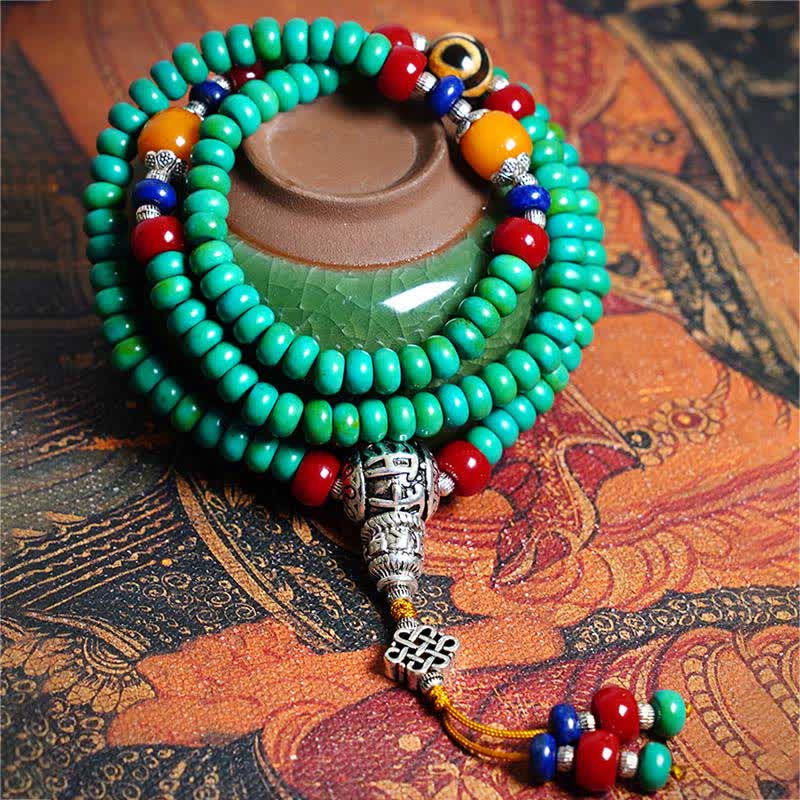 Buddha Stones 108 Mala Beads Tibetano Turchese Dzi Bead Braccialetto di Protezione - Image 11
