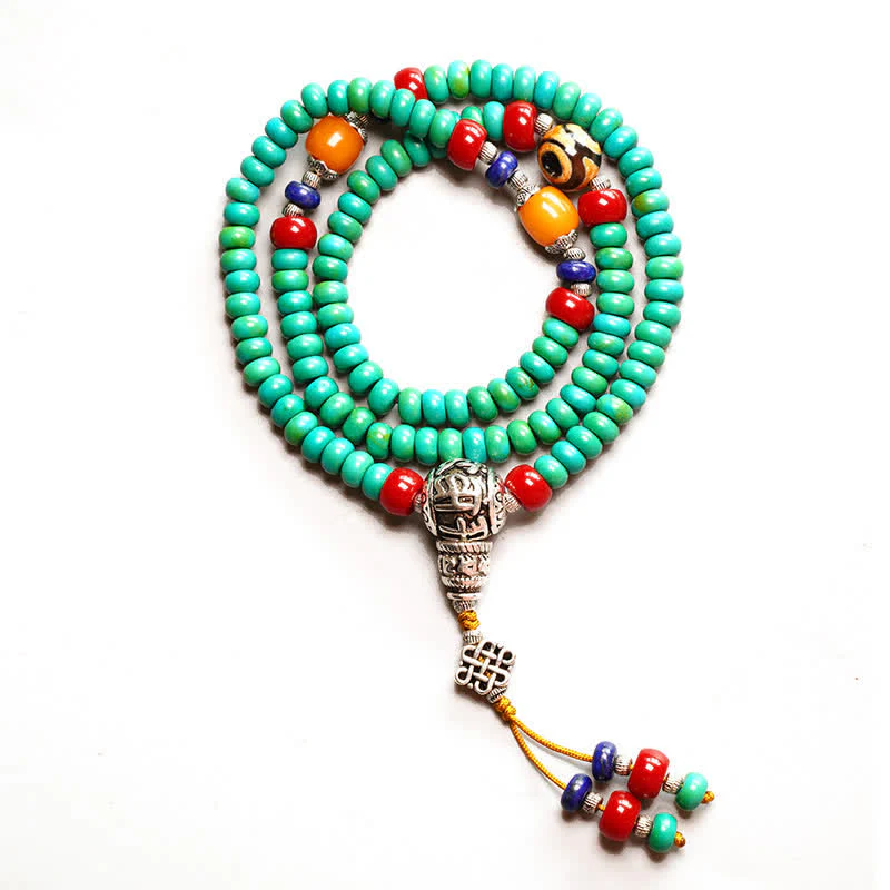 Buddha Stones 108 Mala Beads Tibetano Turchese Dzi Bead Braccialetto di Protezione - Image 12