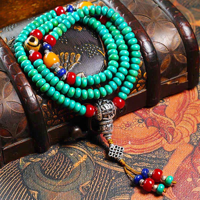 Buddha Stones 108 Mala Beads Tibetano Turchese Dzi Bead Braccialetto di Protezione - Image 2