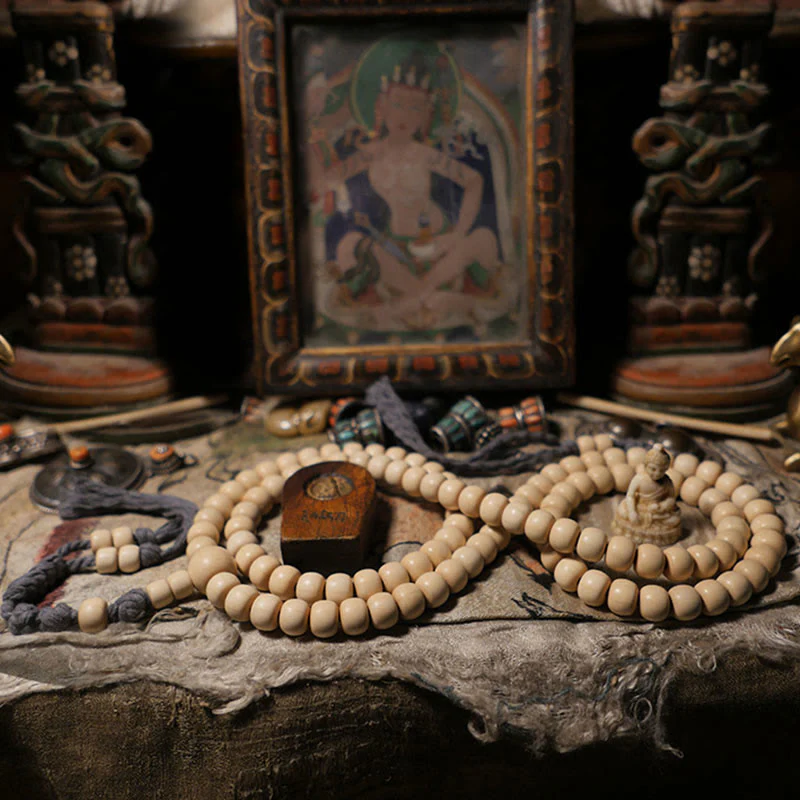Buddha Stones 108 Mala Perle Abelia Biflora Legno Allontanando gli Spiriti Maligni Polso Mala - Image 2