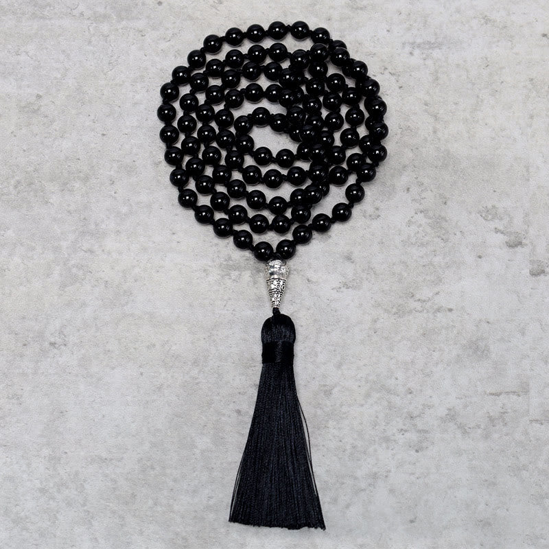 Buddha Stones 108 Mala Perle di Onice Nero Yoga Meditazione Preghiera Collana