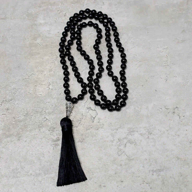 Buddha Stones 108 Mala Perle di Onice Nero Yoga Meditazione Preghiera Collana - Image 4