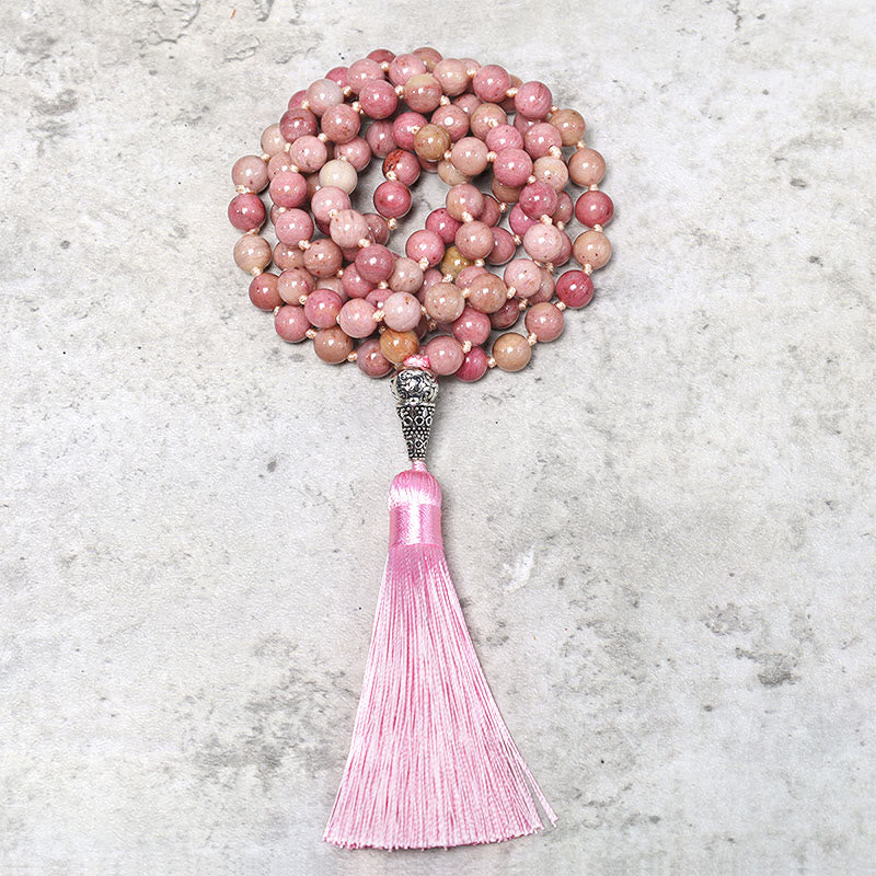 Buddha Stones 108 Mala Rhodonite Beads Yoga Meditazione Preghiera Bracciale - Image 4
