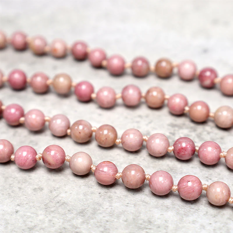 Buddha Stones 108 Mala Rhodonite Beads Yoga Meditazione Preghiera Bracciale - Image 5