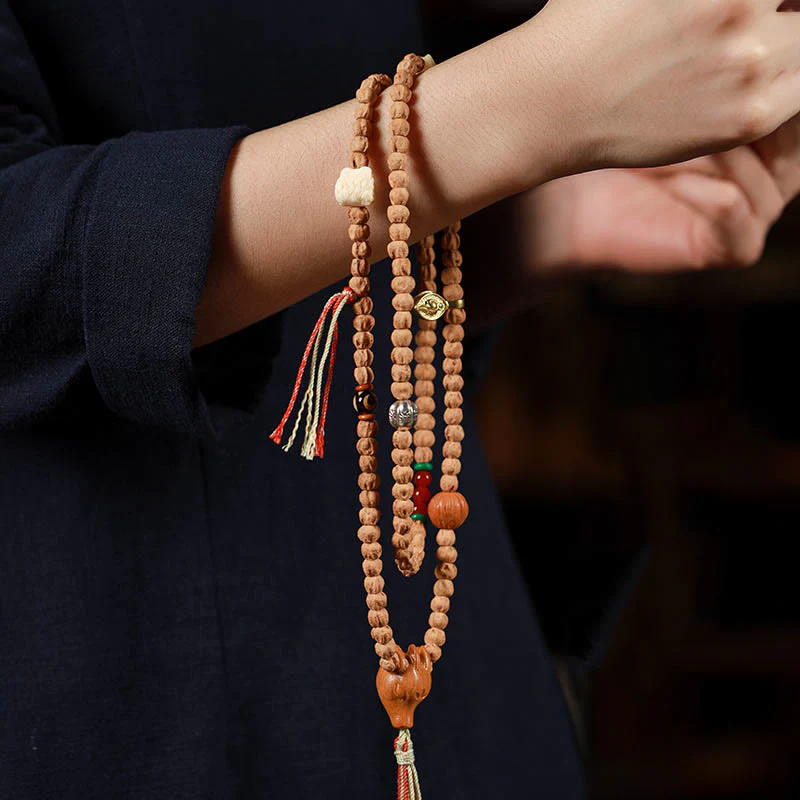 Buddha Stones 108 Perle Bodhi Seed Agata Rossa Testa di Cervo Bracciale Mala della Saggezza - Image 11