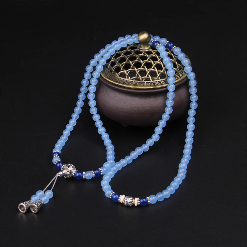 Buddha Stones 108 Perle Bracciale Mala di Cristallo Blu per Guarigione - Image 3