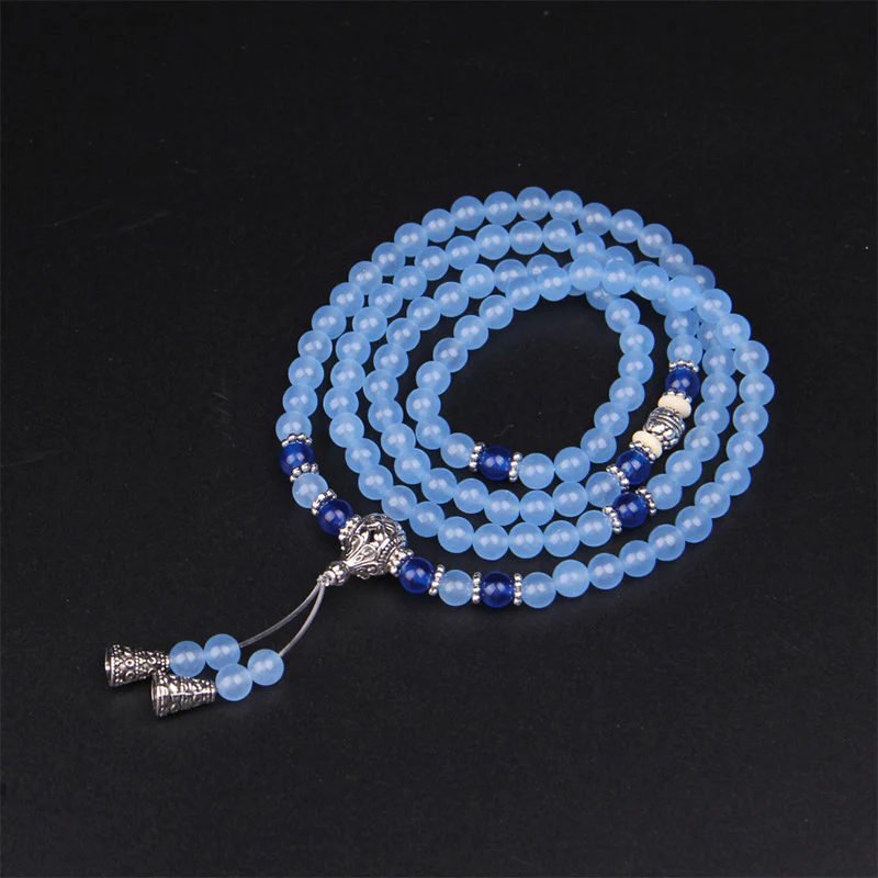 Buddha Stones 108 Perle Bracciale Mala di Cristallo Blu per Guarigione - Image 4