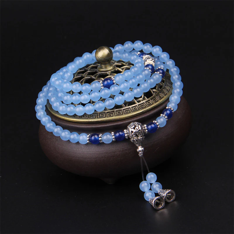 Buddha Stones 108 Perle Bracciale Mala di Cristallo Blu per Guarigione - Image 5