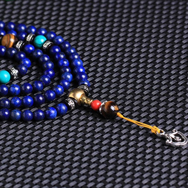 Bracciale Mala positivo con 108 perle di lapislazzuli Buddha Stones - Image 4