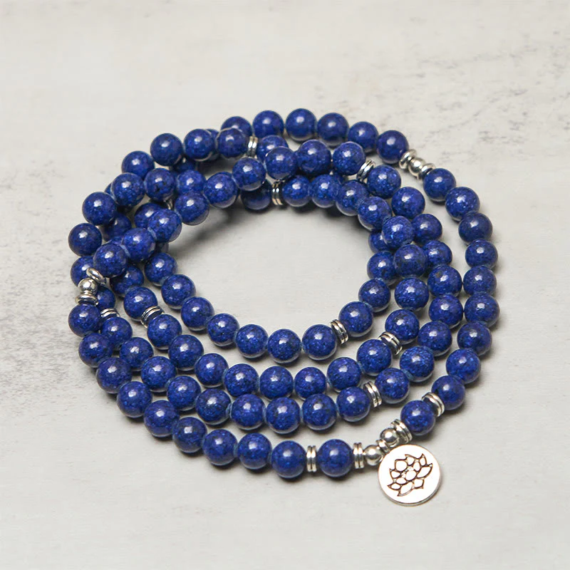 Buddha Stones 108 perle Lazurite Lapislazzuli Simbolo del loto Ciondolo Mala positivo - Image 2