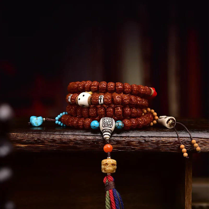 Buddha Stones 108 perle Rudraksha Bodhi Seed Wealth Tassel Mala - Image 3