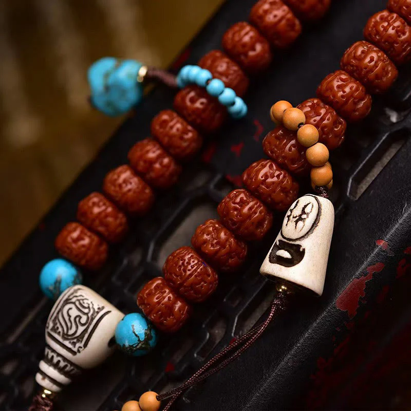 Buddha Stones 108 perle Rudraksha Bodhi Seed Wealth Tassel Mala - Image 4