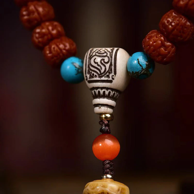 Buddha Stones 108 perle Rudraksha Bodhi Seed Wealth Tassel Mala - Image 6