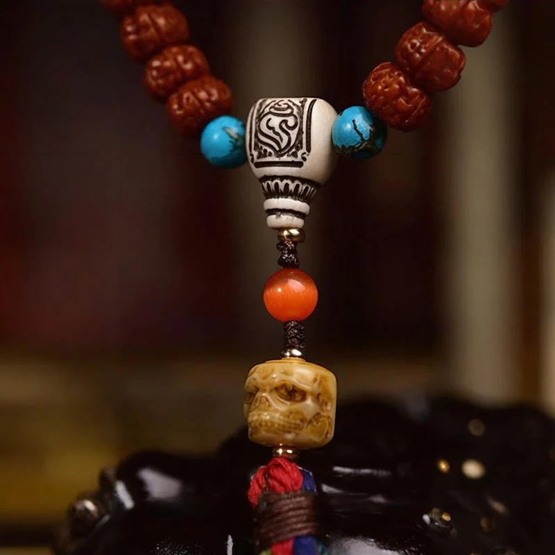 Buddha Stones 108 perle Rudraksha Bodhi Seed Wealth Tassel Mala - Image 7