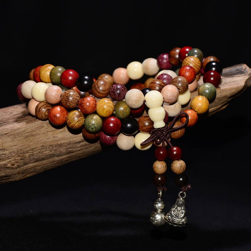 Buddha Stones 108 Perle Wenge Legno Mala Benedizione Meditazione Bracciale