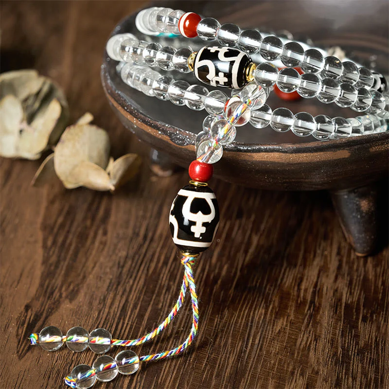 Buddha Stones 108 perline Liuli Crystal Dzi Bead Agata Blessing Nappa Mala - Image 5