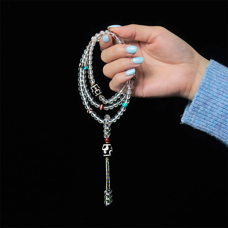 Buddha Stones 108 perline Liuli Crystal Dzi Bead Agata Blessing Nappa Mala - Image 9