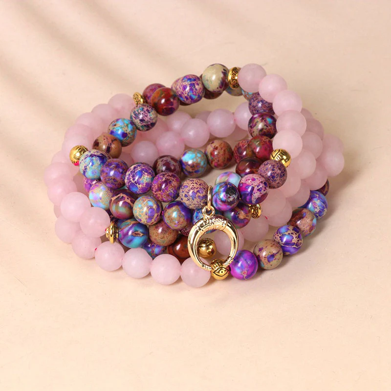 Buddha Stones 108 Perline Miano Braccialetto Mala di guarigione in cristallo rosa reale