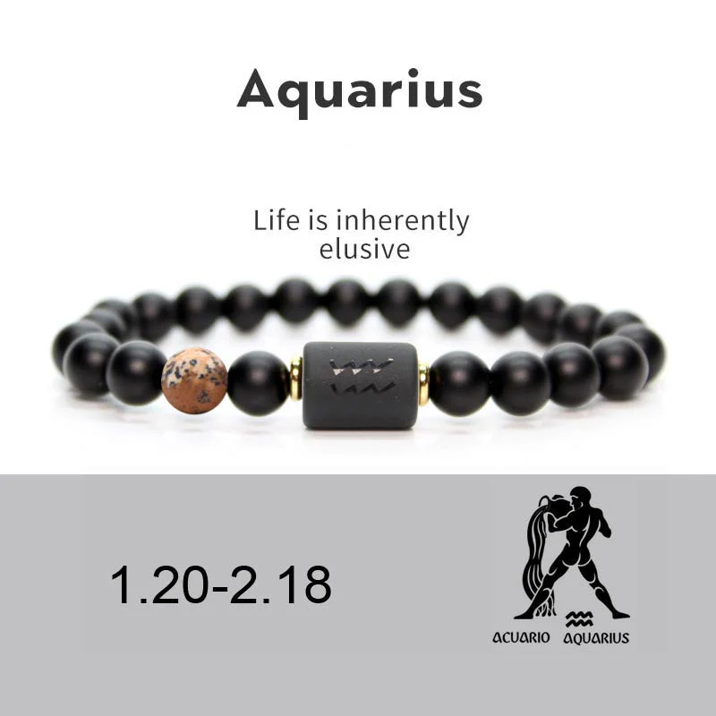 Buddha Stones 12 Costellazioni dello Zodiaco Bracciale Regolabile in Onice Nero - Image 11