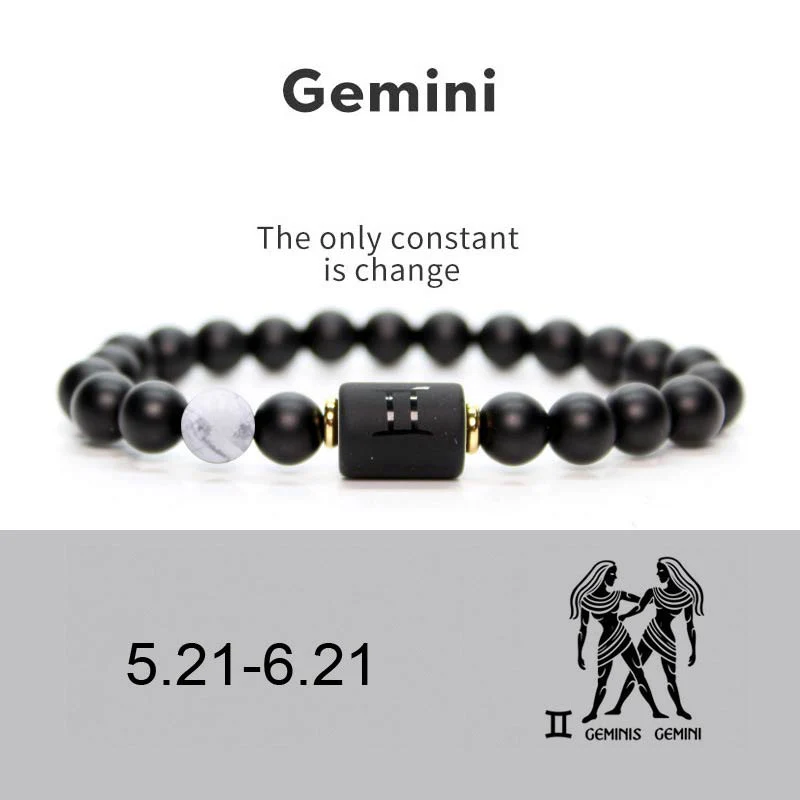 Buddha Stones 12 Costellazioni dello Zodiaco Bracciale Regolabile in Onice Nero - Image 12
