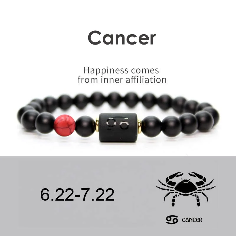 Buddha Stones 12 Costellazioni dello Zodiaco Bracciale Regolabile in Onice Nero - Image 7
