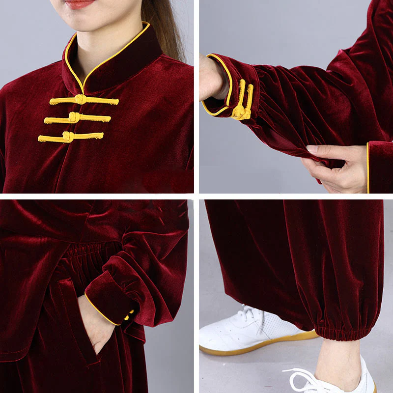 Buddha Stones 2 pezzi autunno inverno Tai Chi Qigong pratica unisex rana-bottoni meditazione velluto abbigliamento set - Image 8