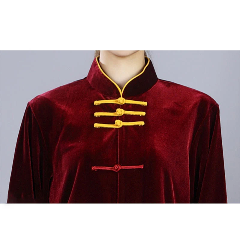 Buddha Stones 2 pezzi autunno inverno Tai Chi Qigong pratica unisex rana-bottoni meditazione velluto abbigliamento set - Image 9