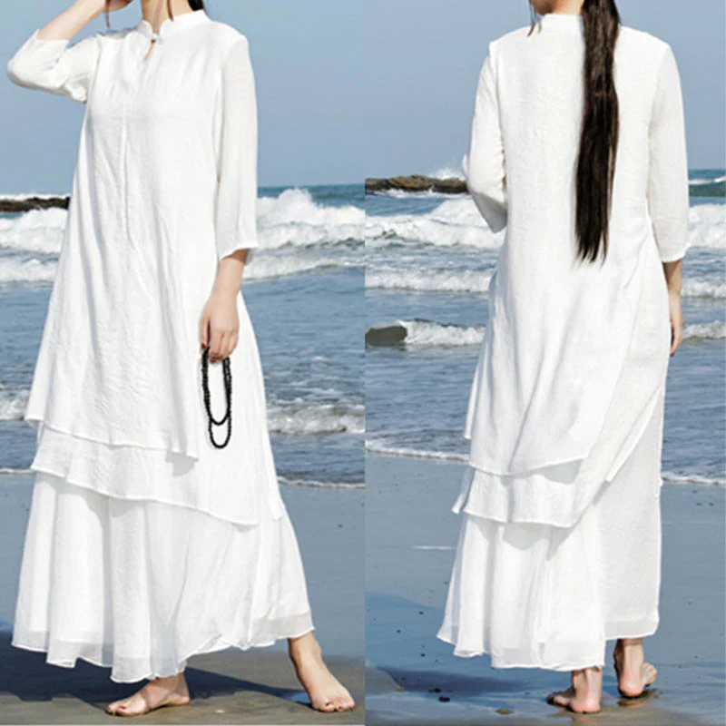 Buddha Stones 2 pezzi bianco Tai Chi Meditazione Yoga Zen Cotone Lino Abbigliamento Top Pantaloni Set da donna - Image 7