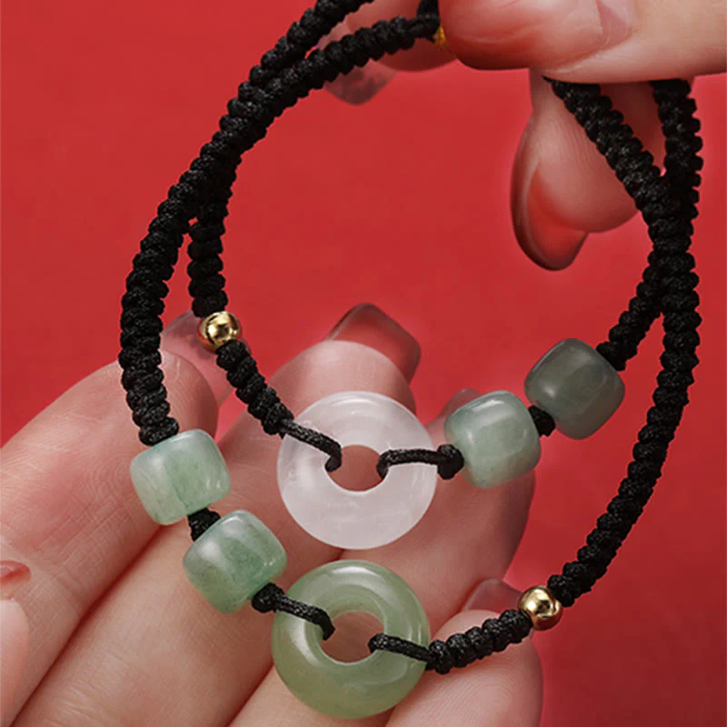 Buddha Stones 2 pezzi Braccialetto di coppia intrecciato con fibbia della pace, giada bianca, avventurina verde e fortuna - Image 10