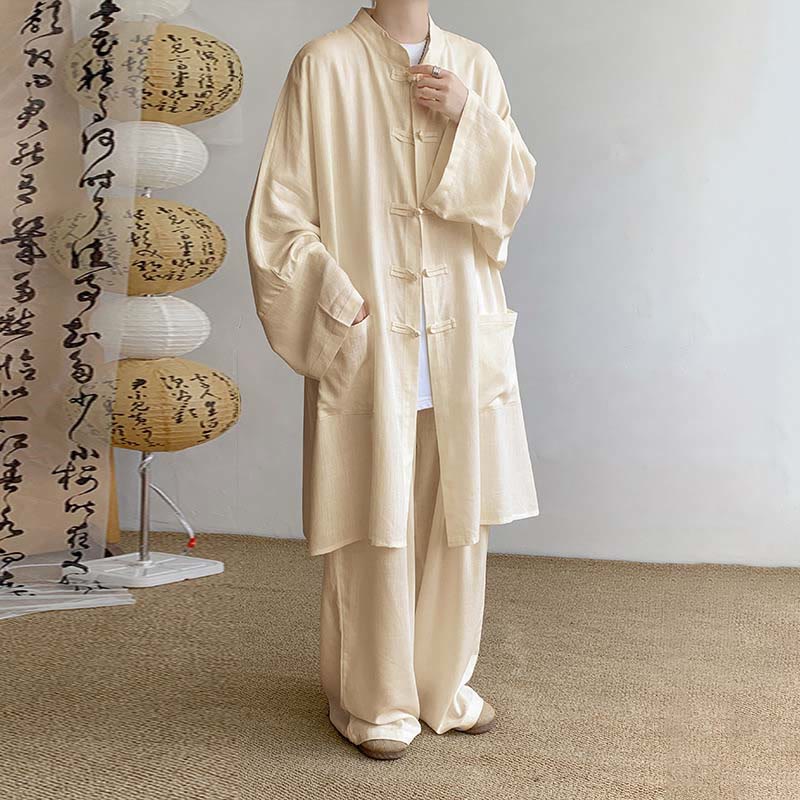 Buddha Stones 2 pezzi da uomo manica lunga rana-bottoni camicia pantaloni meditazione zen cotone abbigliamento set