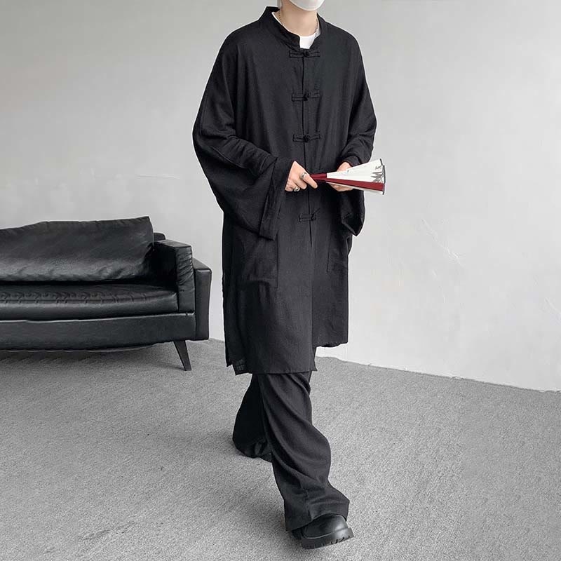 Buddha Stones 2 pezzi da uomo manica lunga rana-bottoni camicia pantaloni meditazione zen cotone abbigliamento set - Image 22