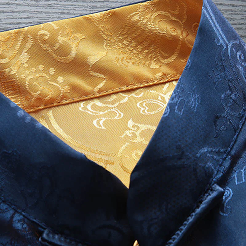 Buddha Stones 2 pezzi da uomo Tang Suit Koi Fish Pattern Frog-Button manica lunga camicia pantaloni set - Image 11