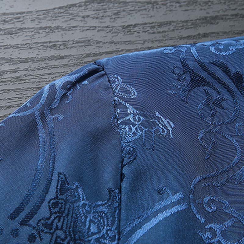 Buddha Stones 2 pezzi da uomo Tang Suit Koi Fish Pattern Frog-Button manica lunga camicia pantaloni set - Image 12