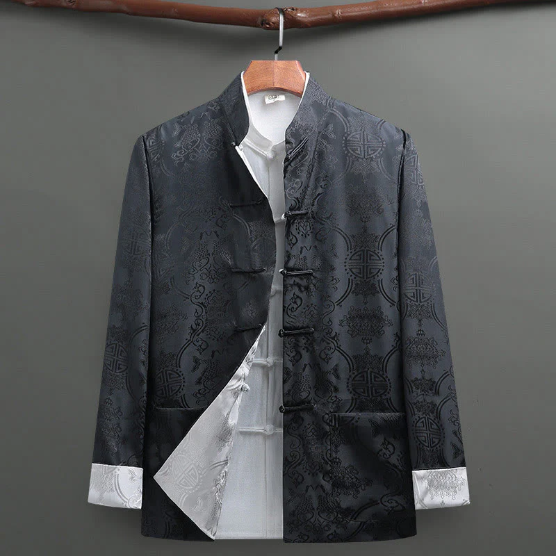 Buddha Stones 2 pezzi da uomo Tang Suit Koi Fish Pattern Frog-Button manica lunga camicia pantaloni set - Image 2