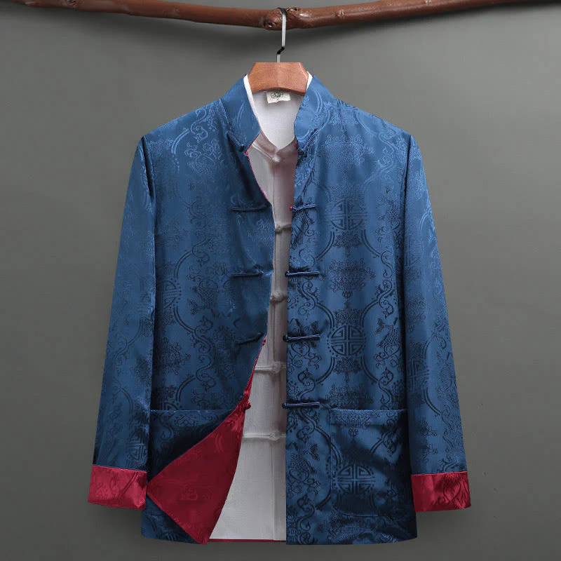 Buddha Stones 2 pezzi da uomo Tang Suit Koi Fish Pattern Frog-Button manica lunga camicia pantaloni set - Image 20
