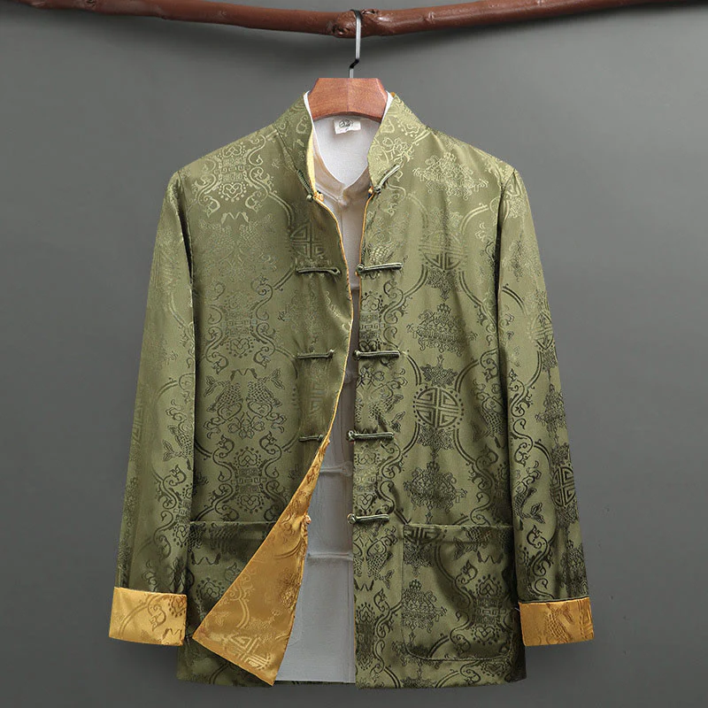 Buddha Stones 2 pezzi da uomo Tang Suit Koi Fish Pattern Frog-Button manica lunga camicia pantaloni set - Image 24