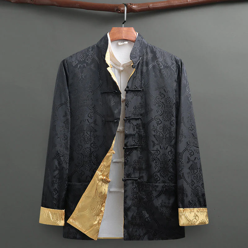 Buddha Stones 2 pezzi da uomo Tang Suit Koi Fish Pattern Frog-Button manica lunga camicia pantaloni set - Image 26