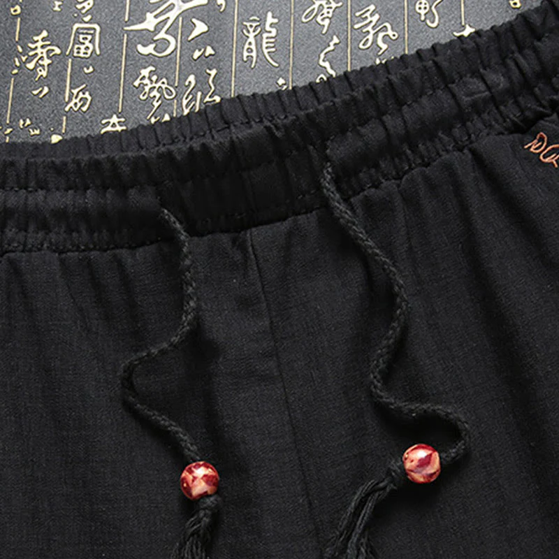 Buddha Stones 2 pezzi da uomo Tang Suit Koi Fish Pattern Frog-Button manica lunga camicia pantaloni set - Image 3