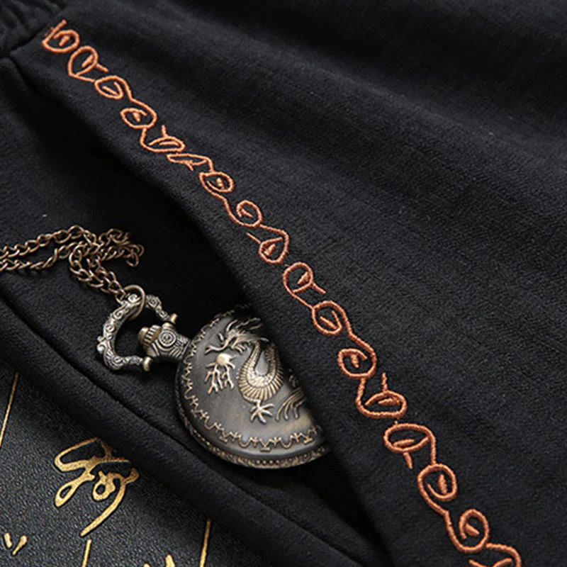 Buddha Stones 2 pezzi da uomo Tang Suit Koi Fish Pattern Frog-Button manica lunga camicia pantaloni set - Image 5