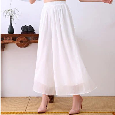 Buddha Stones 2 pezzi fiore di loto cheongsam midi vestito pantaloni gamba larga chiffon zen set da donna - Image 7