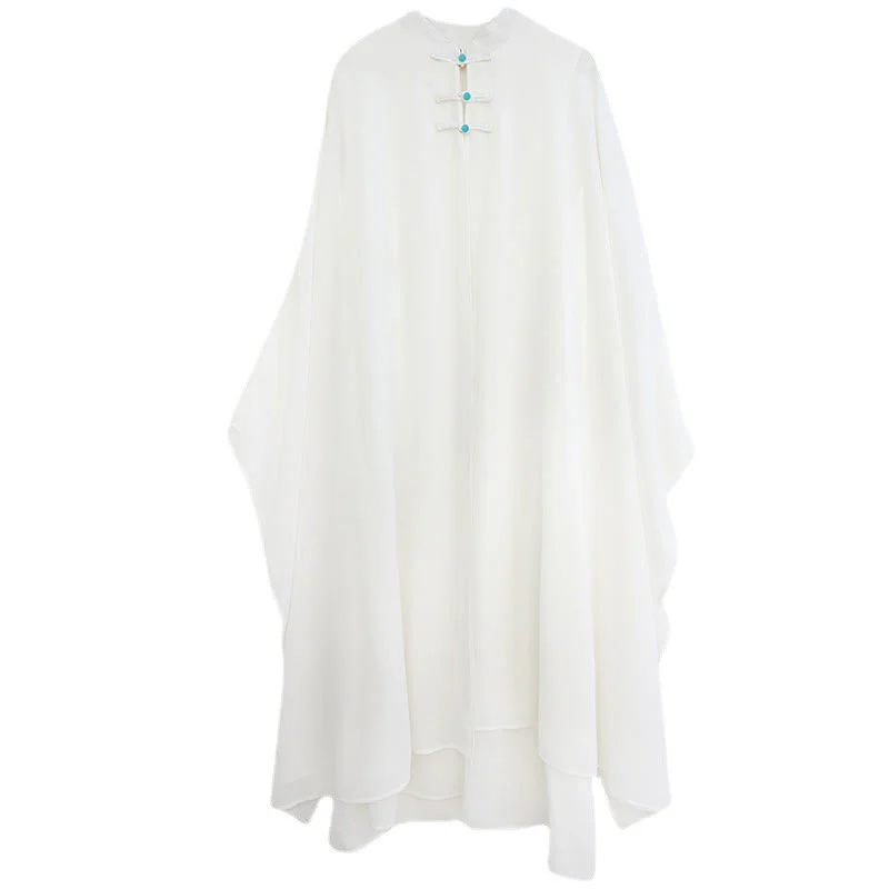 Buddha Stones 2 pezzi Frog-Bottone Manica lunga Midi Dress Pantaloni gamba larga Chiffon Zen Set da donna - Image 16